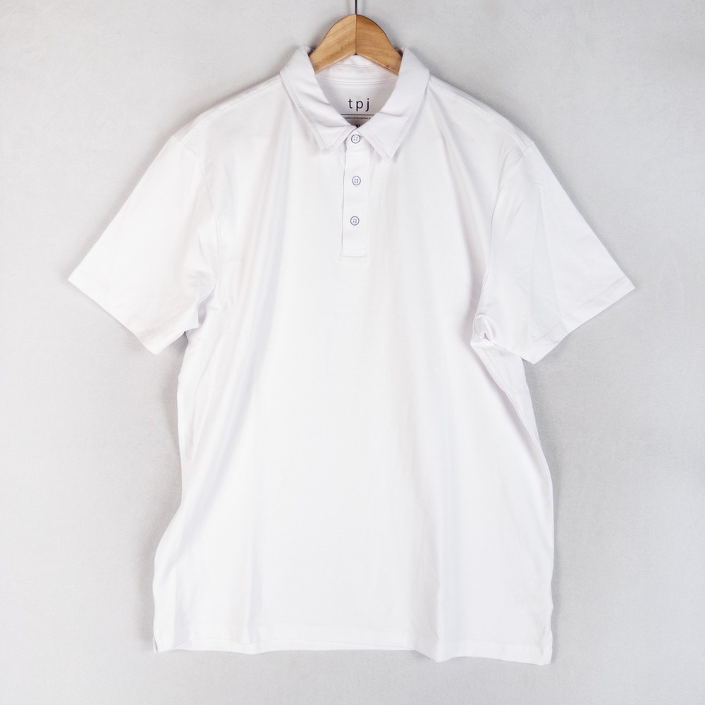 TPJ Mens Polo Shirt XL White Short Sleeve Organic Cotton Stretch Business Casual